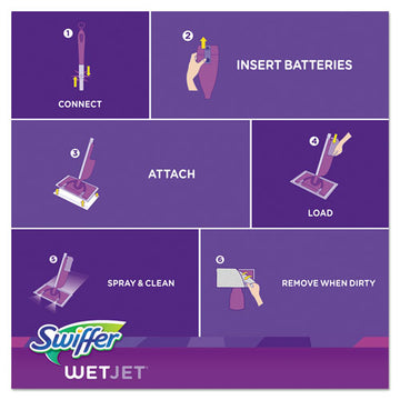 Swiffer® Wetjet Mop, 11 X 5 White Cloth Head, 46" Purple-silver Aluminum-plastic Handle freeshipping - TVN Wholesale